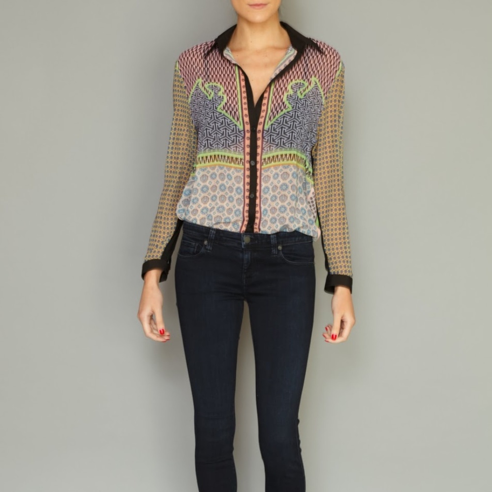 Lime Green and Purple Chiffon Shirt